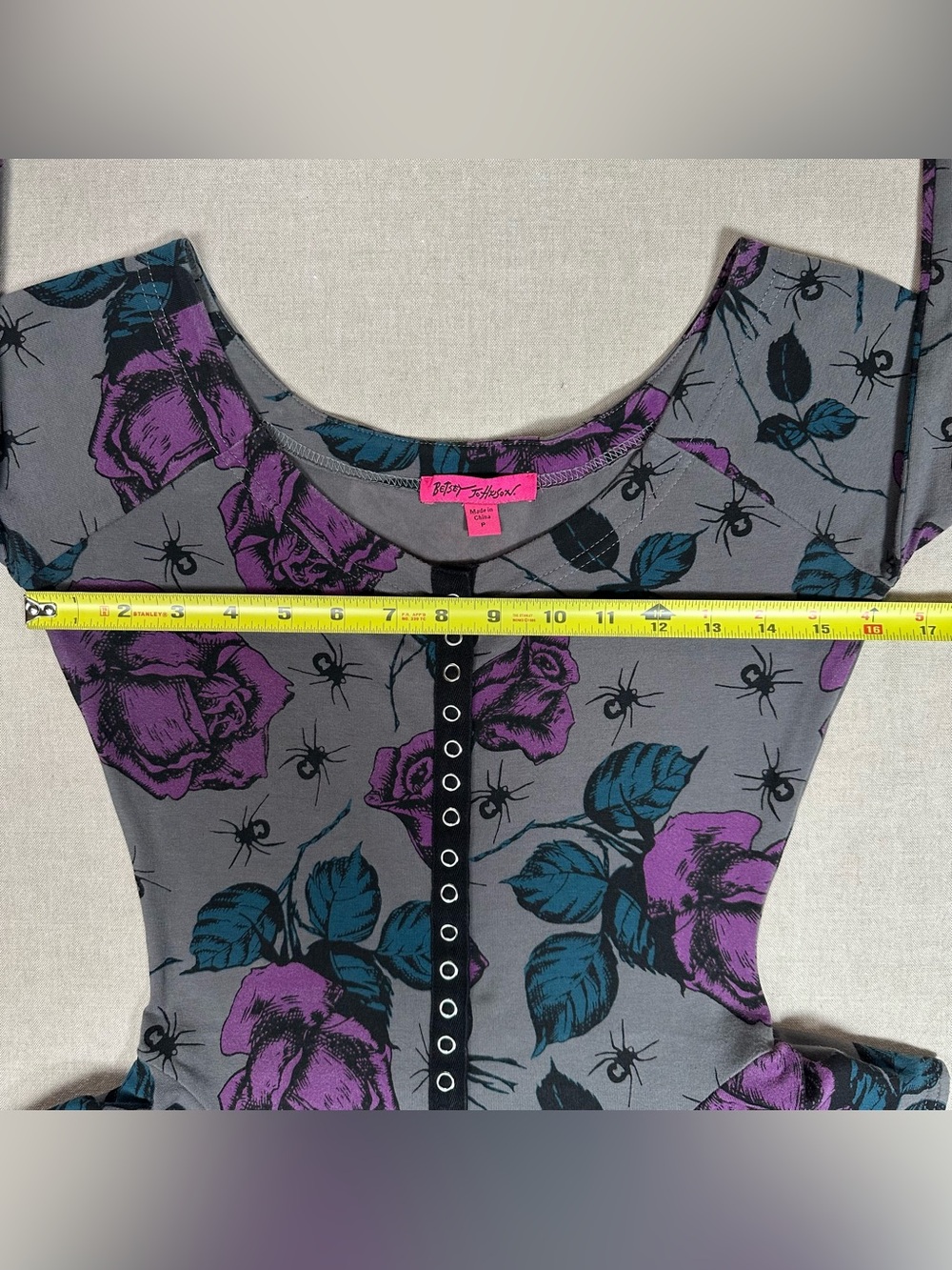 VTG Betsey Johnson Spider Rose Peplum Dress Size P ASO Aria Montgomery Goth Y2K - Picture 10 of 11